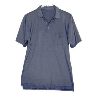 B Draddy M Mens Blue Striped Short Sleeve Pocket Polo Travel Golf Collared